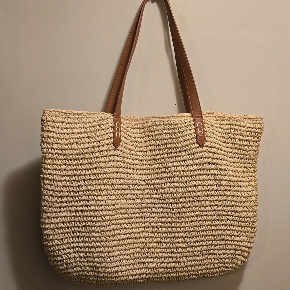 INC International Concepts Straw Tote with Parrot Embroidery #CL
